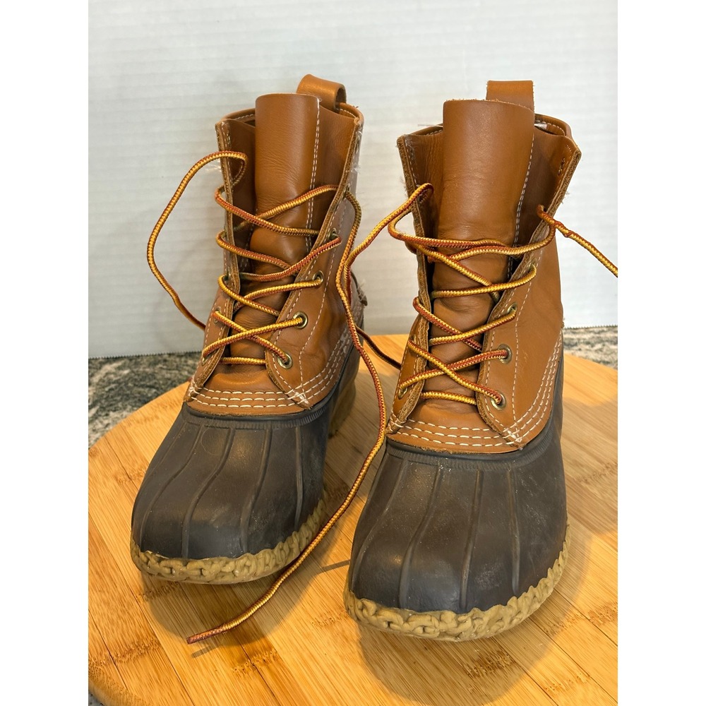 LL Bean Bean Boots Waterproof Leather Rubber Brown Orange Laces Women Size